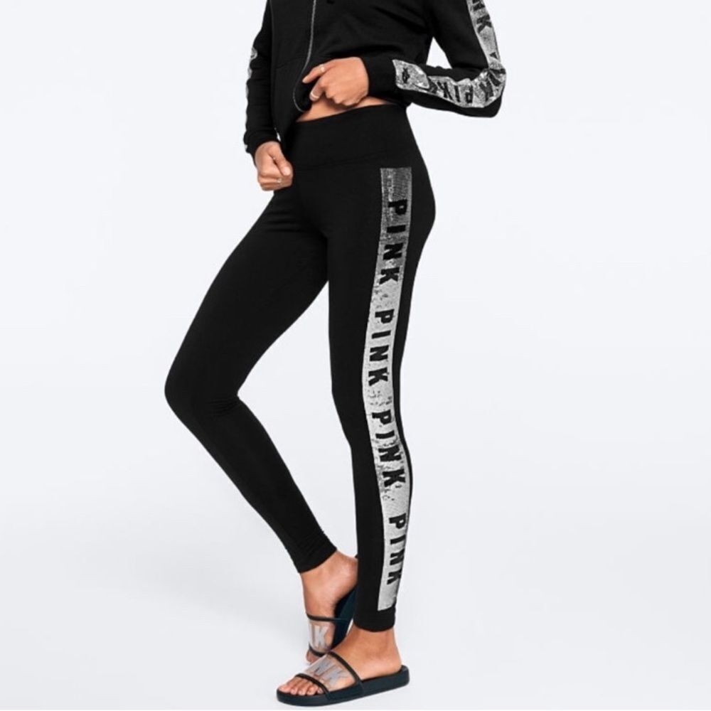 PINK VS SILVER BLING YOGA LEGGING PANTS NEW